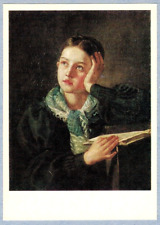 O. Kiprensky  1974 Russian postcard DREAMING GIRL WITH BOOK picture