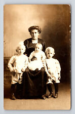 RPPC Mother & Her Three Children Crazy Blonde Hair Oconto Falls WI Postcard picture