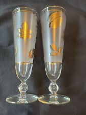 Vintage Libbey Gold Leaves Pilsner Parfait Tapered Beer Frosted Glasses Set Of 2 picture