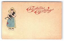 c1901-07 Postcard  Christmas Greeting Dutch Girl Holding A Cat Embossed picture