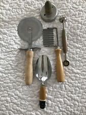 Mixed Lot of 5 Wood Handle Kitchen Utensil Tools Vintage Decor picture