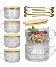6 Pack 14oz Vintage Glass Coffee Mugs with Bamboo Lids and Spoons, Green... picture