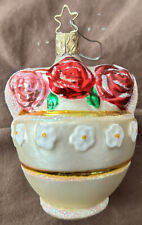 Vintage Inge Glas Basket Of Roses Blown Glass Ornament Christmas Bridal 4