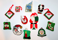 12 VTG Plastic Canvas Needlepoint Christmas Ornaments Santa Block Bell Handmade picture