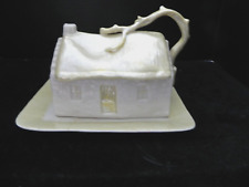 BELLEEK Irish Covered COTTAGE BUTTER / CHEESE Dish w/Underplate  3rd Green Mark picture