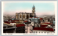 Colored RPPC Postcard~ Cathedral View~ Málaga, Spain picture