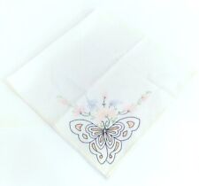 VTG Tablecloth Butterfly Square Linen Hand Embroidered Teacloth Card Table EUC  picture