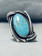 REMARKABLE VINTAGE NAVAJO MORENCI TURQUOISE STERLING SILVER RING picture
