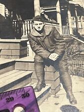 MILITARY SOLDIER UNIFORM Sitting Pose Porch House Photo .99 CENTS .89 postage picture