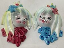 Lefton Mr & Mrs Toodles Wall Pockets Pink Blue Bows Dogs Puppies 1 Tiny Flaw picture