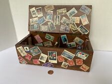 Vintage high quality sturdy wood box covered with vintage world stamps hinges  picture