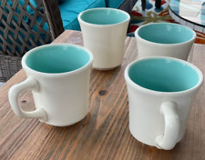 4 Vintage Genuine Taylor Ceramic Mugs Made in USA White Turquoise Coffee Cup picture