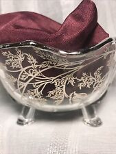 VTG Silver Floral Overlay Candy, Nut Serving Bowl Tri- Footed Scalloped 1940-50s picture