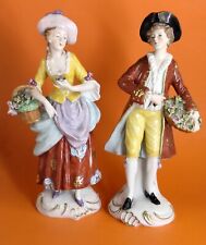Antique Matched Pair Sitzendorf Porcelain Male & Female Flower Seller Figurines picture
