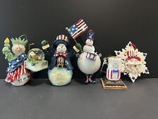 Patriotic Christmas Ornaments Red White Blue Snowman & Uncle Sam Lot of 5 picture