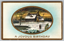 Postcard Embossed Joyous Birthday Greeting Country Winter Scene VTG c1910  H19 picture