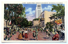Olvera Street, Paseo De Los Angeles LA California CA Market Linen VTG Postcard picture