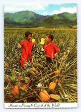 Old Postcard Hawaii Del Monte Field Ripe Pineapple Children Eating Crop picture