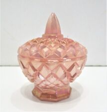 Boyds Crystal Art Glass Iridescent Pink Lidded Small Trinket Box picture