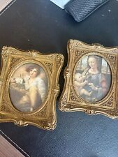 Set Of Vintage Print Madonna Carnation Gold Gesso Ornate Frame Infant Jesus 6in picture
