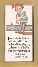 Lil Bathing Beauty on Diving Board~Wish to Share Dip & Trip~1920 PC~Artist LFP picture