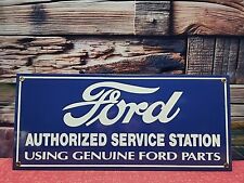 VTG HEAVY FORD AUTHORIZED SERVICE STATION 18 X 8  BLUE/WHITE SIGN  ESTATE FIND picture