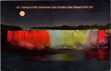 Postcard American Falls Illuminated from Canadian Side Niagara Falls Ont picture