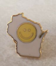 Wisconsin State Outline Yellow Smiley Face Enamel Lapel Hat Vest Pin Pinchback picture