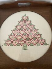 Vintage Handmade needlepoint christmas tree under glass on wood tray picture