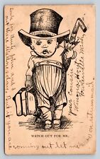 c1905 Baby Dressed Up For Travel Watch Out For Me RARE ANTIQUE Postcard picture