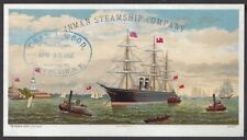 INMAN STEAMSHIP COMPANY LITHOGRAPHED COLOR TRADE CARD 1883 STEAM & SAILING SHIP picture