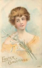 Maud Humphrey~Easter~Winsome Lady In Off Shoulder Yellow Dress~Lilies~Rotograph picture