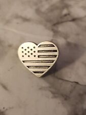 Vintage Alex And Ani USA Flag Heart Silver Tone Lapel Pin Hat Pin Tie Tac picture
