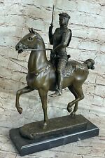 Bronze Sculpture  Knight in Shining Armor Hot Cast Marble Base Figurine Art NR picture