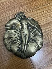 Antique Bronze Nouveau Deco Nude Woman on Leaf Tray coin Ashtray plaque RARE picture