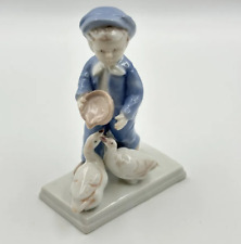 Porcelain Vintage Statue Boy Feeding Geese 1970 France Decor Marked Rare 147g picture