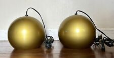 Pair Of Mid Century Gold Round Hanging Lights. Smaller Size  picture