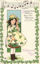 St Patrick's Day Postcard 403-D Mary Evans Price Musical Notes Girl Clover Dress picture