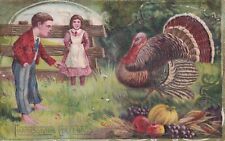 Thanksgiving Greetings Children Turkey 1911 Portland OR Ghent MN Postcard B19 picture
