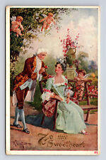 1911 Romance Cupids Colonial Man & Woman fr Cochranville PA R VEEN HIET Postcard picture