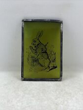 Vintage Alice In Wonderland White Rabbit Green Glass Frame Art Piece  4”x6” Inch picture