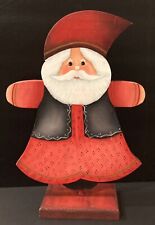 Vintage Handmade Old Works Style Rustic Wooden Santa Figure On Stand 13” picture