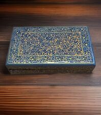 Vintage Jewelry Box Black Lacquer Hand Painted Trinket Box Blue 5