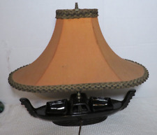 Vintage MCM 1950’s Jet Black Ceramic Oriental Asian Boat TV Lamp Mid Century picture