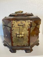 Vintage Carved Chinese Tobacco Box w/Brass Hinges & Hasp Lock Really Nice picture