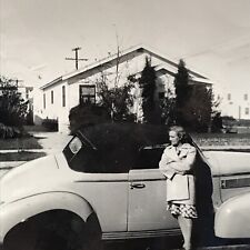 Vintage 1944 Mom Standing Near 1940s Era Buick B&W Photograph 5