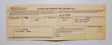 Vintage Notice And Demand For Income Tax Stub 1943 picture
