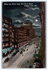 Kansas City Missouri Postcard Grand Ave. North Night Moon c1910 Vintage Antique picture