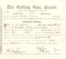 Gatling Gun, Ltd. - 1888 dated Gun Stock Certificate - Only 1 Known - Gun Stock picture