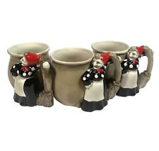 3 FITZ &FLOYD HALLOWEEN STANDING WITCH & CALDRON MUGS -  Great cond Very Rare picture